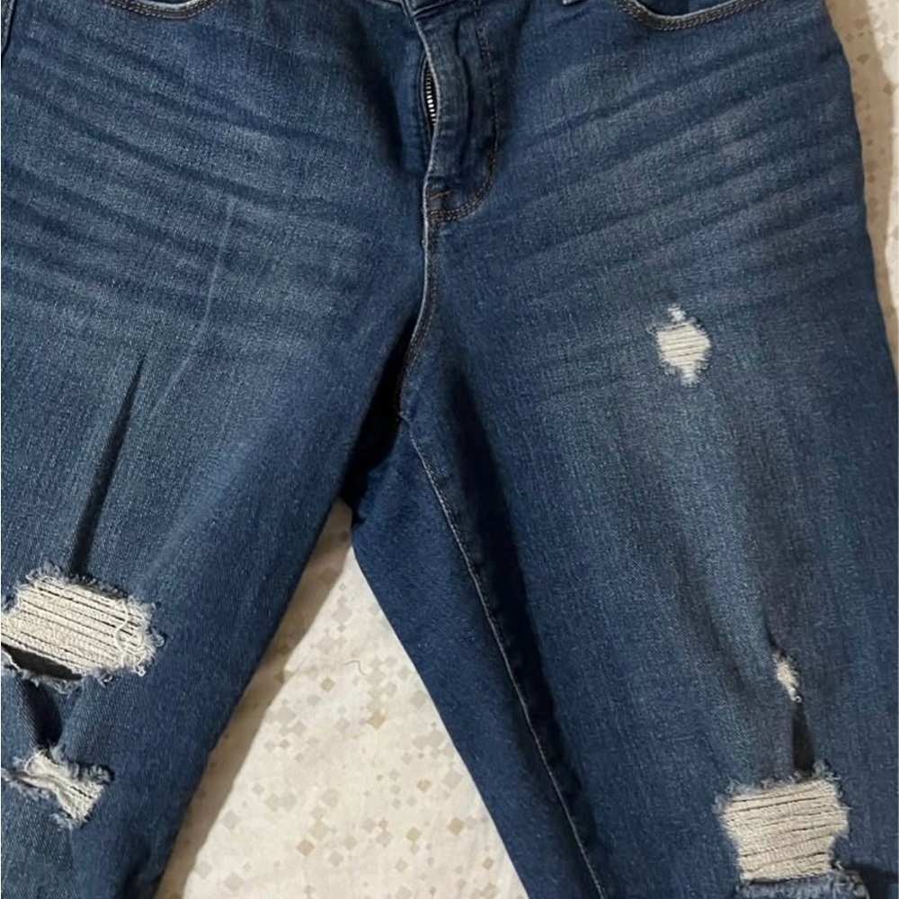 Style & Co. Blue Boyfriend Jeans with Distressed Details